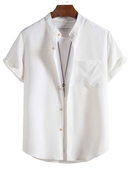 men mock neck pocket patched shirt without tee p236#, White;black
men mock neck pocket patched shirt without tee p236#, White;black