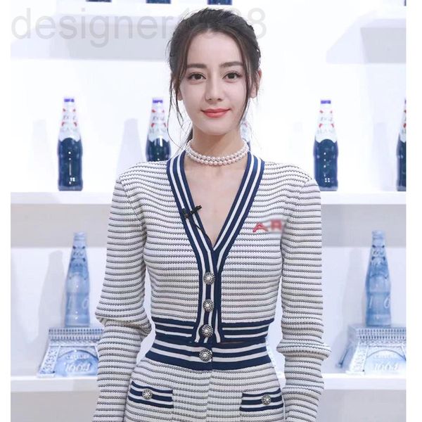 two piece dress designer dili reba's striped knitwear women's short open navel v-neck small fragrance fashion suit two-piece set o, White
two piece dress designer dili reba's striped knitwear women's short open navel v-neck small fragrance fashion suit two-piece set o, White