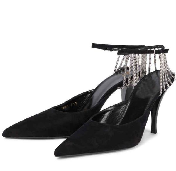 luxury vesper fashion-sling sandals shoes for women chain-trimmed suede pointed toe brand pumps chain-embellished ankle straps lady, Black
luxury vesper fashion-sling sandals shoes for women chain-trimmed suede pointed toe brand pumps chain-embellished ankle straps lady, Black