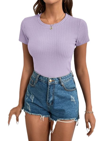 solid rib-knit crew neck tee d7mj#, White
solid rib-knit crew neck tee d7mj#, White