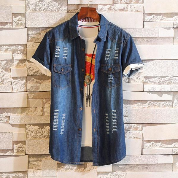 summer ripped denim short-sleeved shirt men's korean slim half sleeve trendy inch male brand cowboy casual top, White;black
summer ripped denim short-sleeved shirt men's korean slim half sleeve trendy inch male brand cowboy casual top, White;black