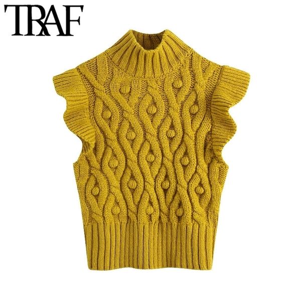 traf women fashion with pompoms ruffled knitted vest sweater vintage high neck sleeveless female waistcoat chic y201128, Black;white
traf women fashion with pompoms ruffled knitted vest sweater vintage high neck sleeveless female waistcoat chic y201128, Black;white
