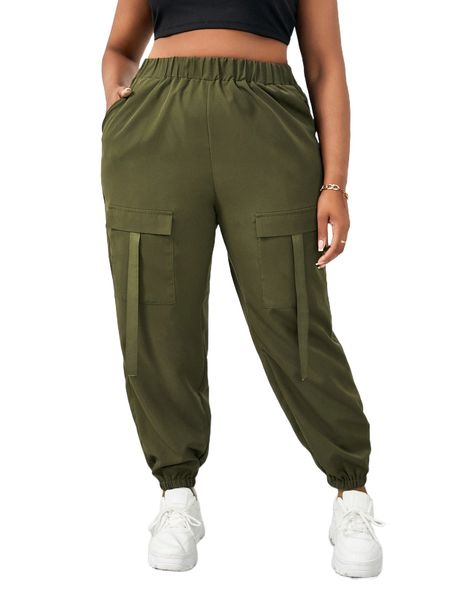 sxy plus flap pocket cargo pants p6kz#, Black