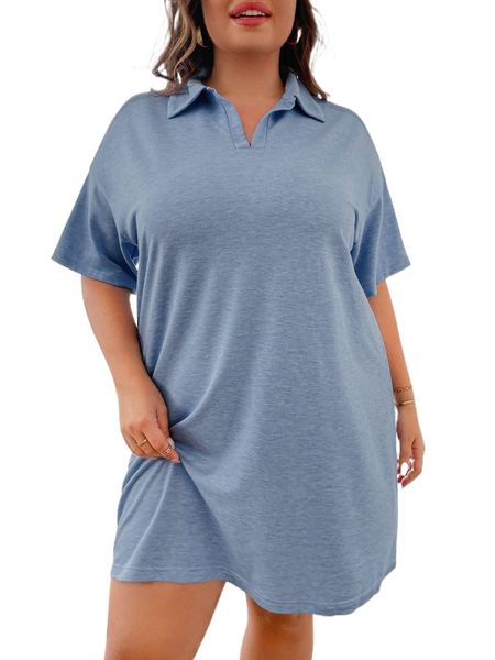 plus drop shoulder tee dress s4su#, Black