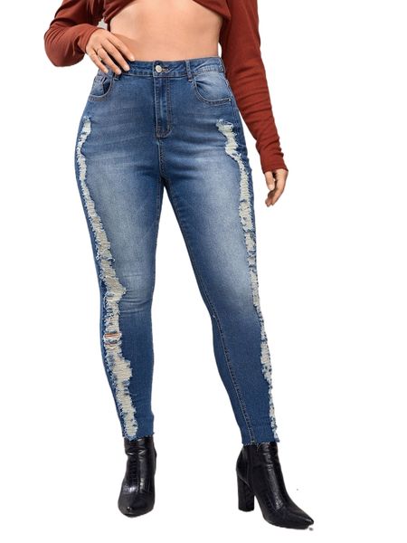 plus high waist ladder distressed skinny jeans n8bt#, Blue
plus high waist ladder distressed skinny jeans n8bt#, Blue