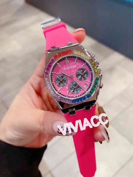 classic women quartz chronograph watches crystal rainbow diamond sapphire multicolor rubber sport calendar satch, Slivery;brown
classic women quartz chronograph watches crystal rainbow diamond sapphire multicolor rubber sport calendar satch, Slivery;brown