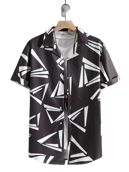 men random geo print shirt without tee q25b#, White;black