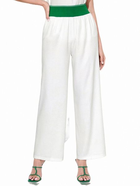 letter tape wide leg pants t8ks#, Black;white