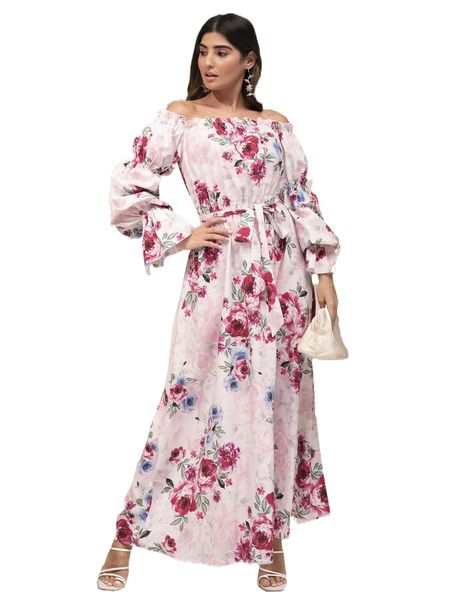 modely floral print off shoulder flounce sleeve belted dress i4tt#, Black;gray
modely floral print off shoulder flounce sleeve belted dress i4tt#, Black;gray