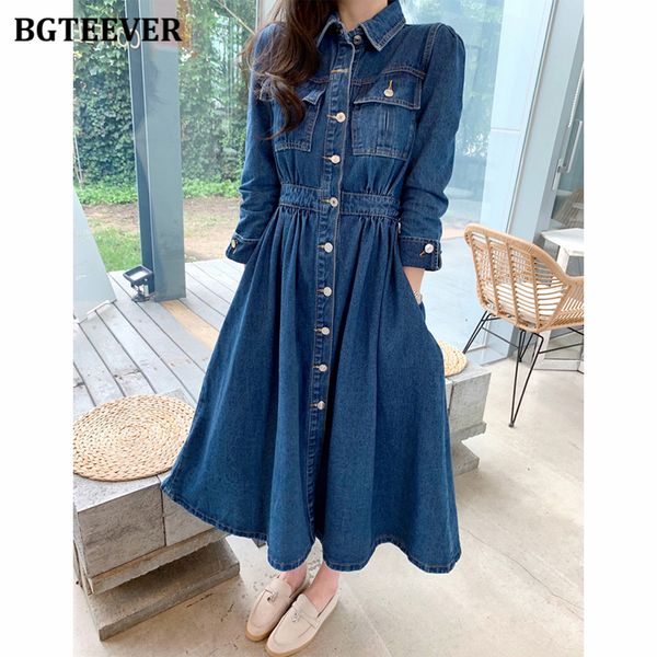 bgteever elegant full sleeve a-line denim dresses for women spring elastic waist female jeans dress 2021 fashion vestidos femme, Black;gray
bgteever elegant full sleeve a-line denim dresses for women spring elastic waist female jeans dress 2021 fashion vestidos femme, Black;gray