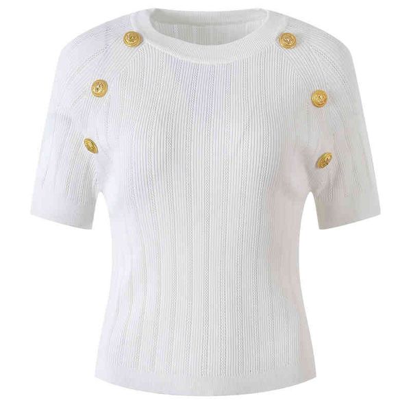 women's sweaters french temperament slim women's wear summer metal button round neck short sleeved wxqk, White;black
women's sweaters french temperament slim women's wear summer metal button round neck short sleeved wxqk, White;black