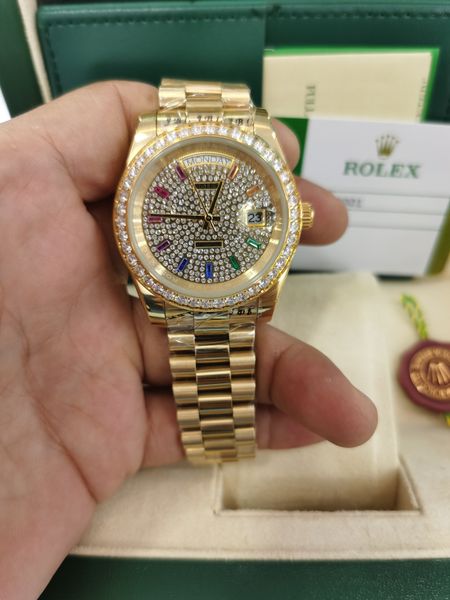 man watch gold 18k date just diamond bezel automatic mens men's watch, Slivery;brown
man watch gold 18k date just diamond bezel automatic mens men's watch, Slivery;brown