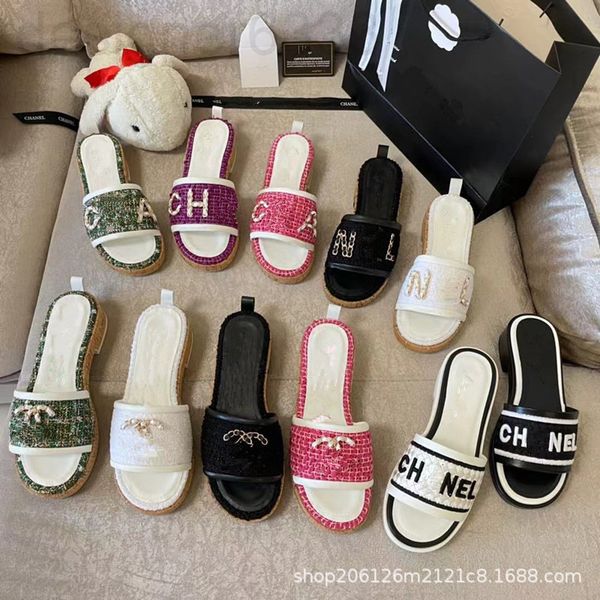 slippers designer high version c family small fragrant wind flower tweed thick bottom one-sided belt slippers women's heel letter sanda, Black
slippers designer high version c family small fragrant wind flower tweed thick bottom one-sided belt slippers women's heel letter sanda, Black