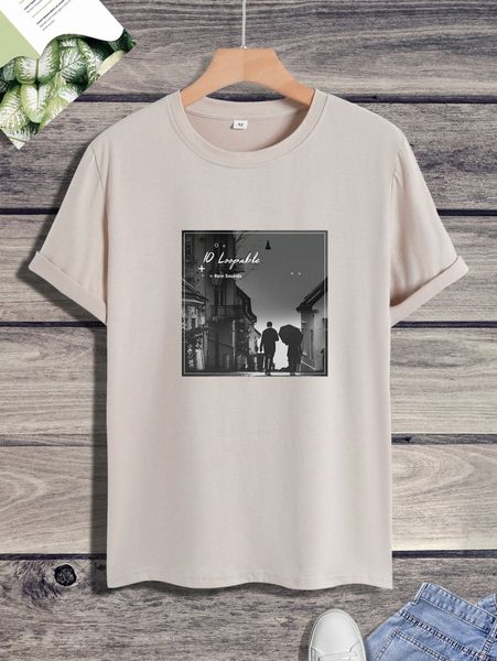 men figure and letter graphic tee z03i#, White;black
