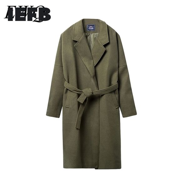 

iefb /men's wear overknee long coat fashion thickening keep warm woolen overcoat male loose large size cloth 9y879 201223, Black