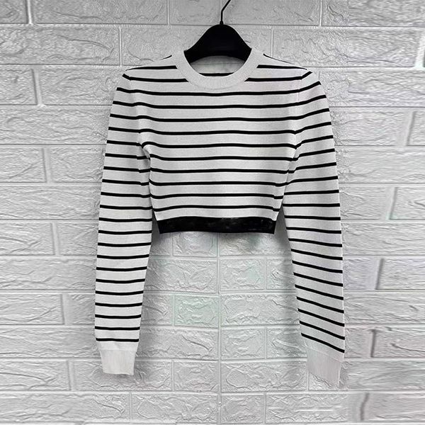 2022 spring summer runway sweater new elegant black white striped pullover women o neck long sleeve show navel knitted, White;black
2022 spring summer runway sweater new elegant black white striped pullover women o neck long sleeve show navel knitted, White;black