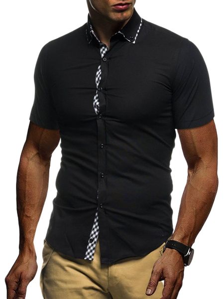 men gingham trim button down shirt w8ow#, White;black 
men gingham trim button down shirt w8ow#, White;black