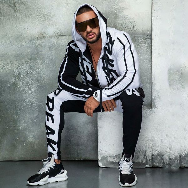 men's sports tracksuits hooded letter color blocking personalized hip hop zipper cardigan, Gray
men's sports tracksuits hooded letter color blocking personalized hip hop zipper cardigan, Gray