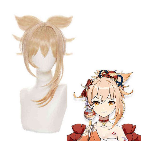 yoimiya cosplay wig game genshin impact yoimiya blond orange ponytail fake hair halloween party role play wigs cosplay wig y220512, Black
