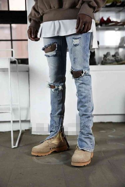 men's new style hole worn slim fit small foot zipper fashion jeans high street hip hop personalized beggar pants, Blue
men's new style hole worn slim fit small foot zipper fashion jeans high street hip hop personalized beggar pants, Blue