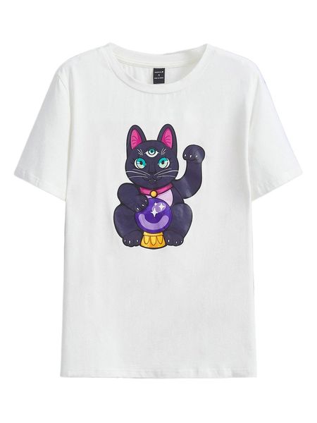 x the asylum countess cartoon graphic round neck tee c8tj#, White