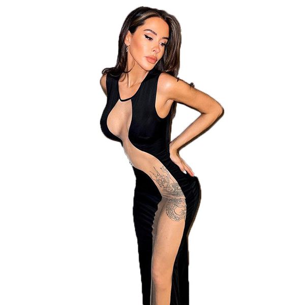 casual dresses women's fashion design mesh stitching slim round neck sleeveless dress, Black;gray
casual dresses women's fashion design mesh stitching slim round neck sleeveless dress, Black;gray