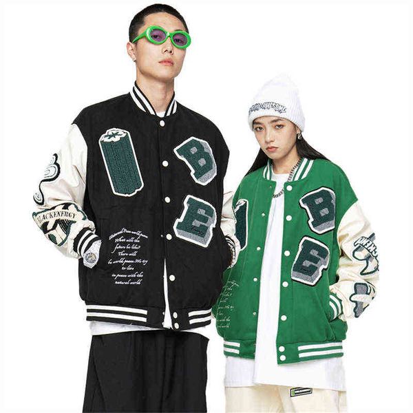 men baseball harajuku jacket streetwear heavy industry embroidery loose varsity 2021 autumn coat women bomber jacket outwear t220728, Black;brown
men baseball harajuku jacket streetwear heavy industry embroidery loose varsity 2021 autumn coat women bomber jacket outwear t220728, Black;brown
