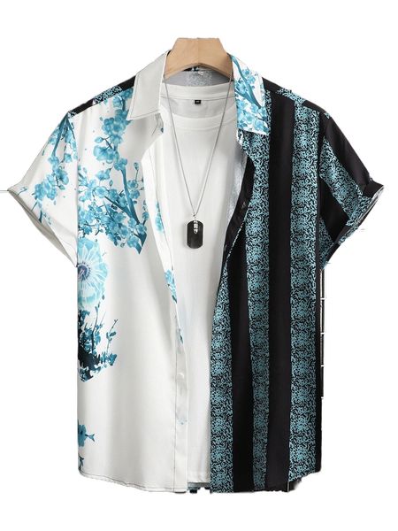 men striped & floral print shirt without tee o0a3#, White;black