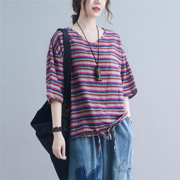 cotton linen loose cozy summer t shirt fashion striped all-match women casual vintage t-shirt tees, White
cotton linen loose cozy summer t shirt fashion striped all-match women casual vintage t-shirt tees, White