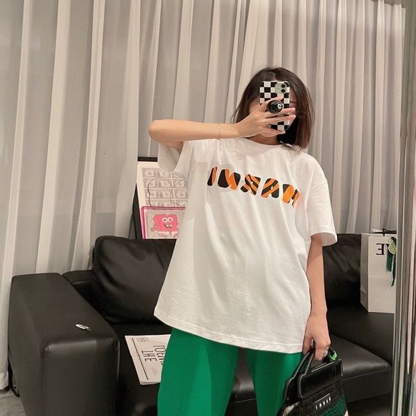 women's t-shirt correct high version early spring mar home stripe color letter basic round neck simple loose short sleeve t-shirt women, White
women's t-shirt correct high version early spring mar home stripe color letter basic round neck simple loose short sleeve t-shirt women, White