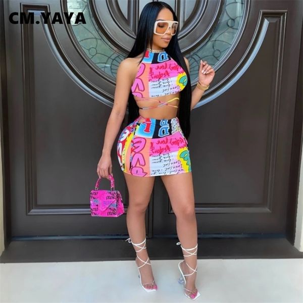 cm.yaya women set print sleeveless halter hollow out bandage crop sheath elastic mini skirts 2 piece fashion outfit 220323, White
cm.yaya women set print sleeveless halter hollow out bandage crop sheath elastic mini skirts 2 piece fashion outfit 220323, White