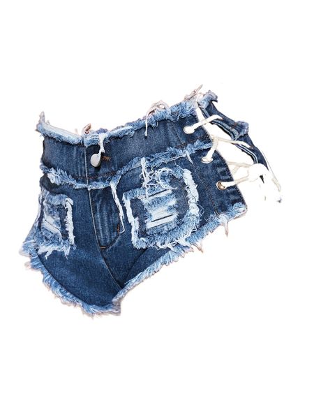 sxy grommet lace up denim shorts 30ca#, White;black