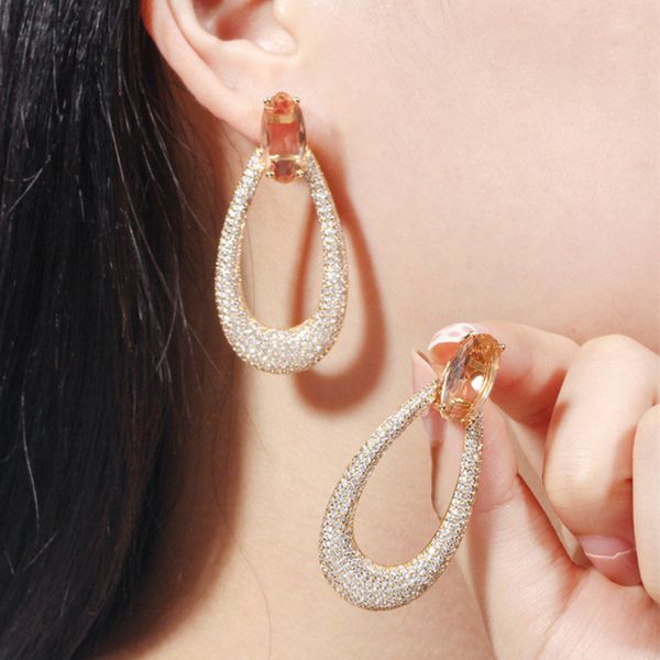 luxury sparkling charm water drop 18k gold diamond earring designer for woman party champagne aaa cubic zirconia copper bride wedding engage, Golden
luxury sparkling charm water drop 18k gold diamond earring designer for woman party champagne aaa cubic zirconia copper bride wedding engage, Golden