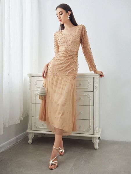 pearls beaded contrast sequin dress d391#, Black;gray
pearls beaded contrast sequin dress d391#, Black;gray