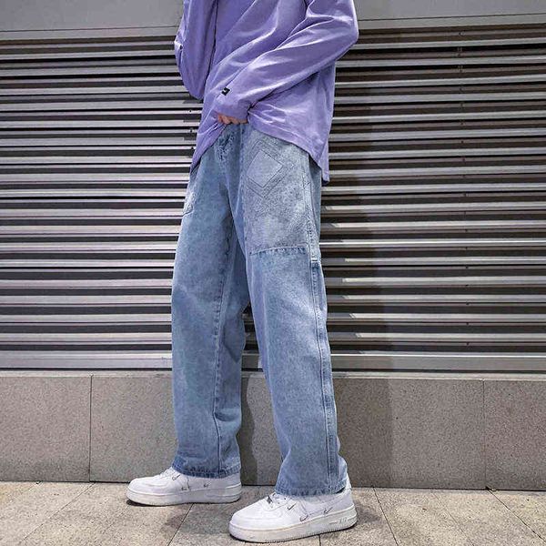 2022 spring new men's light blue baggy jeans korean fashion denim harem pants printed panel straight-leg trousers male t220726
2022 spring new men's light blue baggy jeans korean fashion denim harem pants printed panel straight-leg trousers male t220726