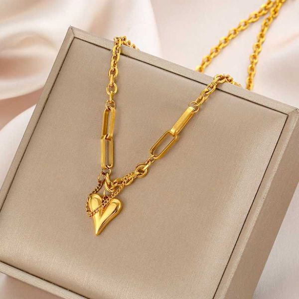 pendant necklaces 316l stainless steel fashion fine jewelry office style sweet heart charms thick mashup chain choker necklace for women, Silver
pendant necklaces 316l stainless steel fashion fine jewelry office style sweet heart charms thick mashup chain choker necklace for women, Silver