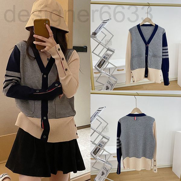 women's knits & tees designer sweater coat women's autumn color blocking v-neck long sleeve loose knit cardigan college tb fashion, White
women's knits & tees designer sweater coat women's autumn color blocking v-neck long sleeve loose knit cardigan college tb fashion, White