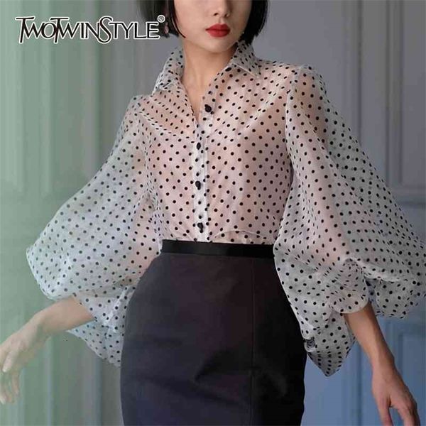 twotwinstyle vintage polka dot long puff sleeve womens and blouses plus size sheer shirts summer clothes ladies korean 210326, White
twotwinstyle vintage polka dot long puff sleeve womens and blouses plus size sheer shirts summer clothes ladies korean 210326, White
