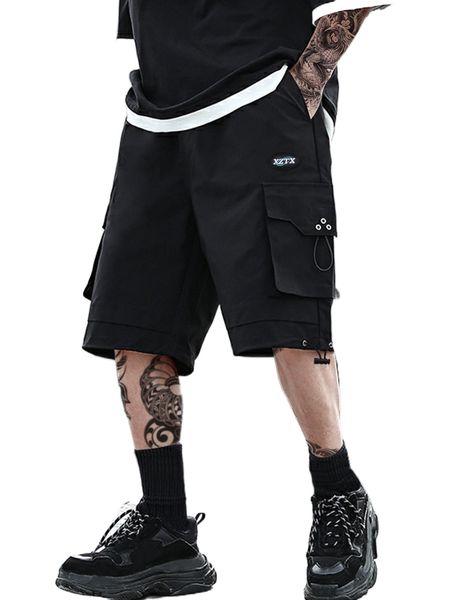 men patch detail drawstring cargo shorts 2900#, White;black