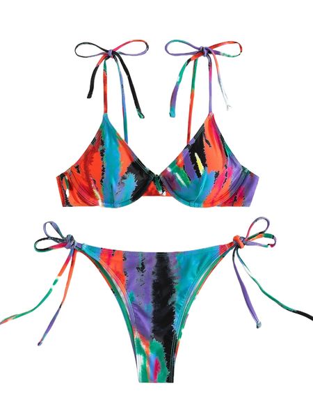 tie dye tie shoulder underwire tie side bikini swimsuit e4go#, White;black
tie dye tie shoulder underwire tie side bikini swimsuit e4go#, White;black