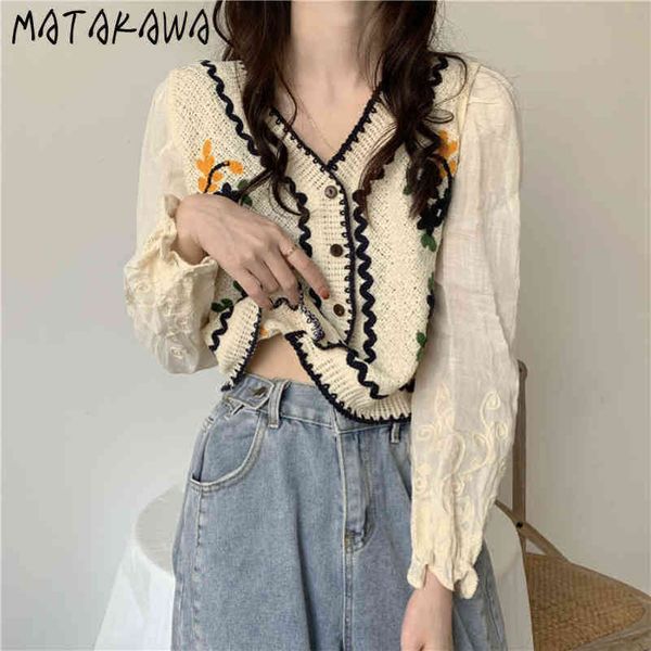 knitting stitching women blouses retro embroidery vneck shirt ladies spring longsleeved blusas korean fashion 210506, White
knitting stitching women blouses retro embroidery vneck shirt ladies spring longsleeved blusas korean fashion 210506, White
