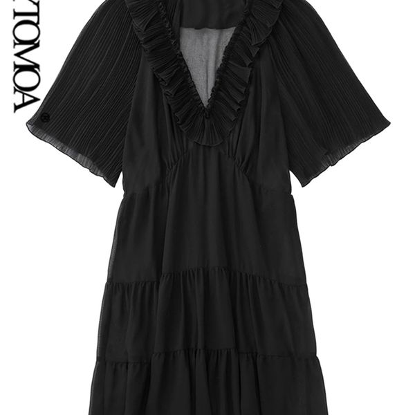 women fashion with ruffles pleated mini dress vintage v neck short sleeve female dresses vestidos mujer 220526, Black;gray
women fashion with ruffles pleated mini dress vintage v neck short sleeve female dresses vestidos mujer 220526, Black;gray