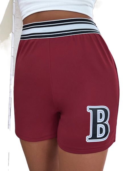 random letter graphic striped tape waist shorts v0me#, White;black