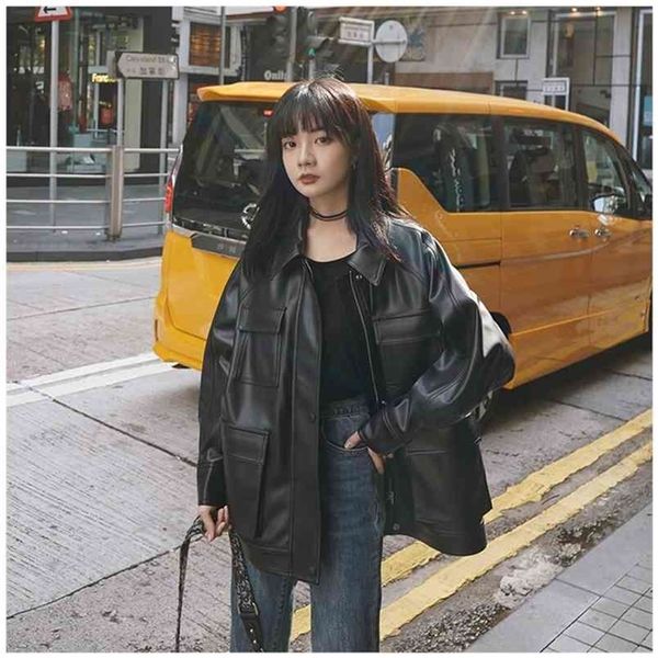 fmfssom spring autumn chic four big pockets oversized design motobike bf vintage retro women female pu leather jacket 210923, Black
fmfssom spring autumn chic four big pockets oversized design motobike bf vintage retro women female pu leather jacket 210923, Black