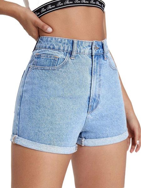 blues high waist cuffed denim shorts p4bz#, White;black
blues high waist cuffed denim shorts p4bz#, White;black
