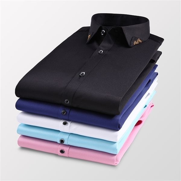 autumn men's business casual long sleeve white shirt fashion embroidery stretch shirt male brand clothes black blue 220401, White;black
autumn men's business casual long sleeve white shirt fashion embroidery stretch shirt male brand clothes black blue 220401, White;black
