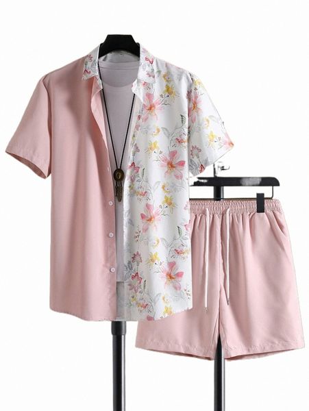 men random floral print shirt & drawstring waist shorts without tee y70p#, Gray
men random floral print shirt & drawstring waist shorts without tee y70p#, Gray