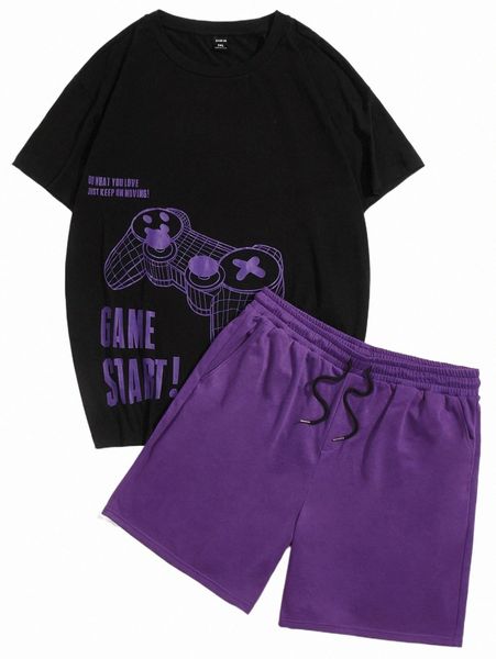 extended sizes men gamepad & slogan graphic tee & drawstring waist shorts b5zn#, Gray
extended sizes men gamepad & slogan graphic tee & drawstring waist shorts b5zn#, Gray