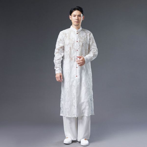 party performance singer men's stage wear cotton silk robe chinese traditional clothing male cheongsam long sleeve chinese tang suit fo, Black;red
party performance singer men's stage wear cotton silk robe chinese traditional clothing male cheongsam long sleeve chinese tang suit fo, Black;red