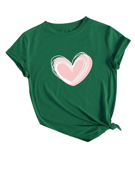 heart print round neck tee l3rg#, White